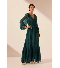 Shona Joy Layla Drawstring Ruffle Maxi Dress Dark Teal Size AU 14 for rent on The Volte - image 2