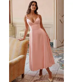 House of CB Tiffany Satin A-Line Midi Dress Parisian Pink Size S / AU 8 for rent on The Volte - image 1