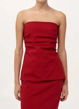 St Agni Strapless Tie Back Top and Minimal Column Skirt Set Rosso Red Size 8 for rent on The Volte - image 2