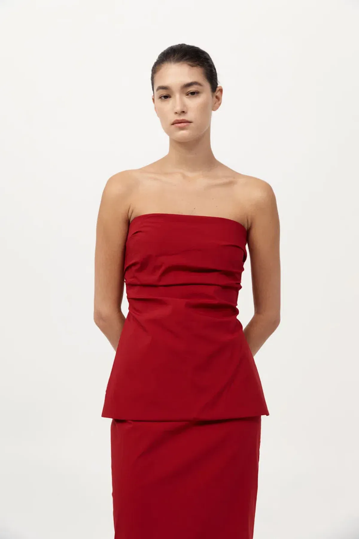 St Agni Strapless Tie Back Top and Minimal Column Skirt Set Rosso Red Size 8 - Image 7