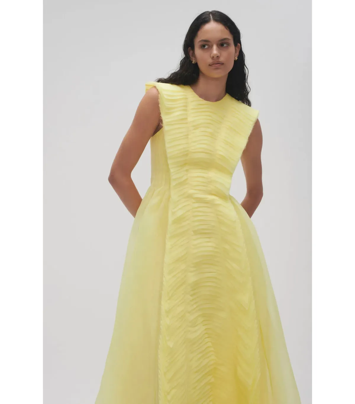 Aje Astrid Pleat Panel Midi Dress Soft Lemon Yellow Size AU 6 - Image 2