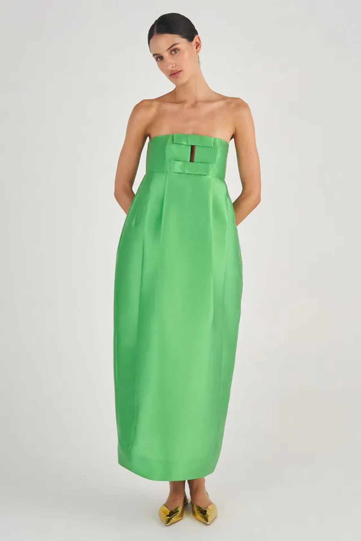 Oroton Bow Detail Gown Green Size 6 - Image 1
