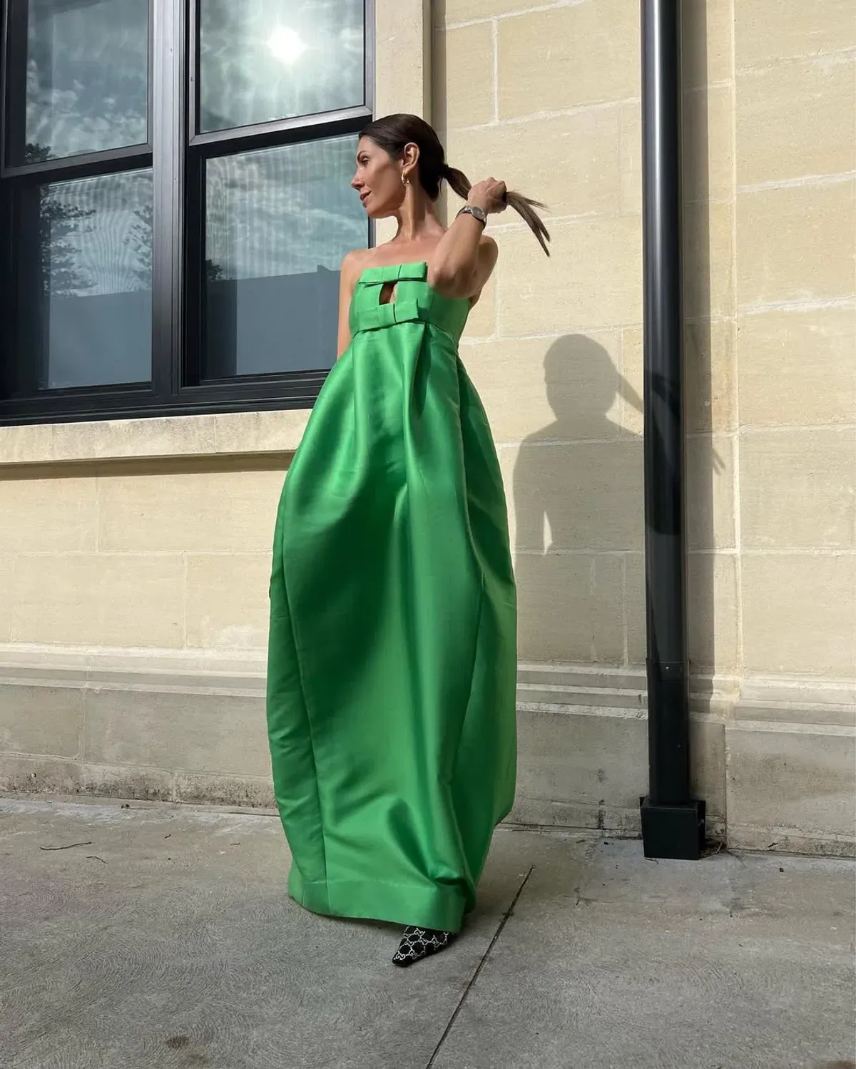 Oroton Bow Detail Gown Green Size 6 - Image 3