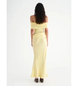 BENNI Nico Off Shoulder Maxi Dress in Butter Size 8 for rent on The Volte - image 3