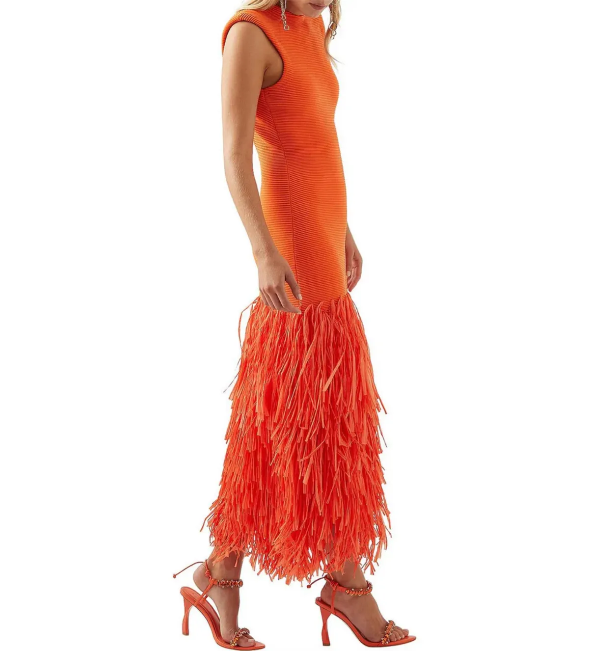 Aje Raffia Knit Midi Dress Orange Size S / AU 8 - Image 2