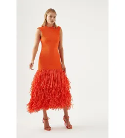 Aje Raffia Knit Midi Dress Orange Size S / AU 8 for rent on The Volte - image 1