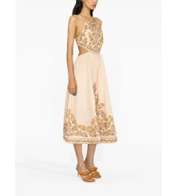 Zimmerman Devi Halter Tie Midi Dress Orange Print Size AU 10 for rent on The Volte - image 2