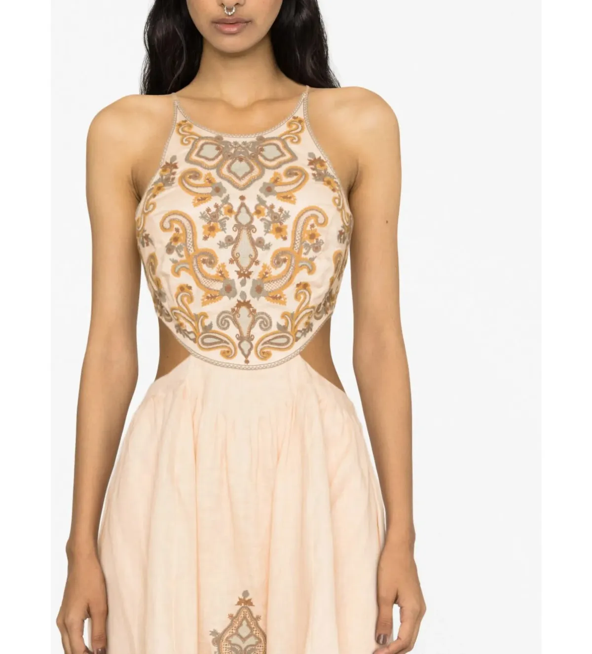 Zimmerman Devi Halter Tie Midi Dress Orange Print Size AU 10 - Image 4