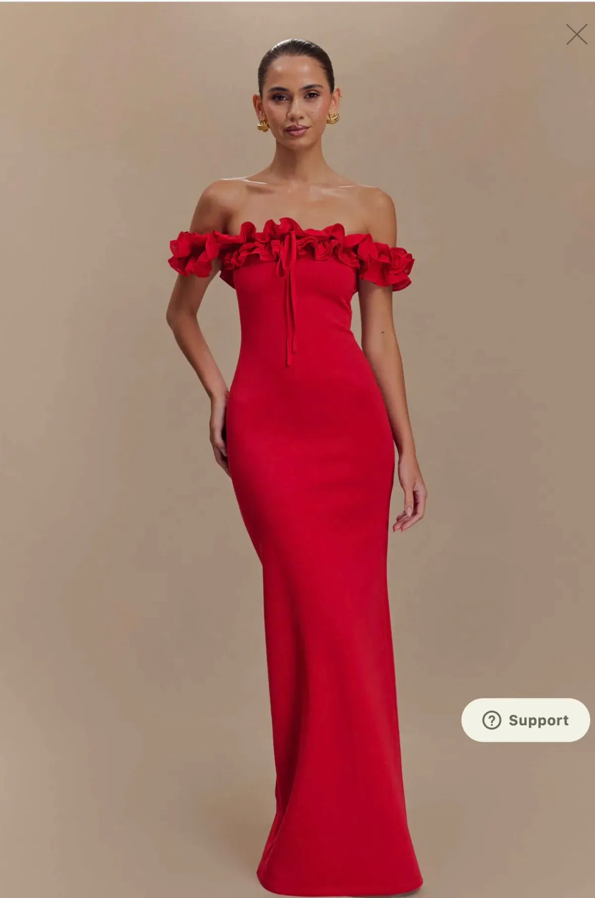 Nova - Ruffle Off Shoulder Maxi Dress - Ruby - Image 1