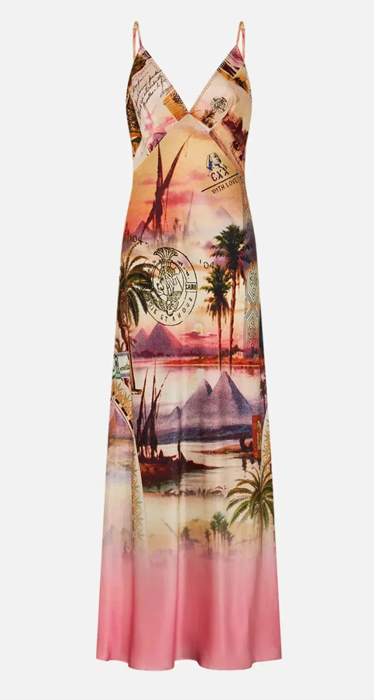 Camilla V Neck Full Length Bias Slip Dress Millas Got Mail Print Size L / AU 14 - Image 5