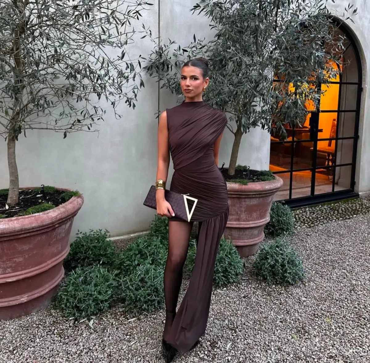 De La Vali Ravenna Draped Jersey Mini Dress Brown Size 8 - Image 3