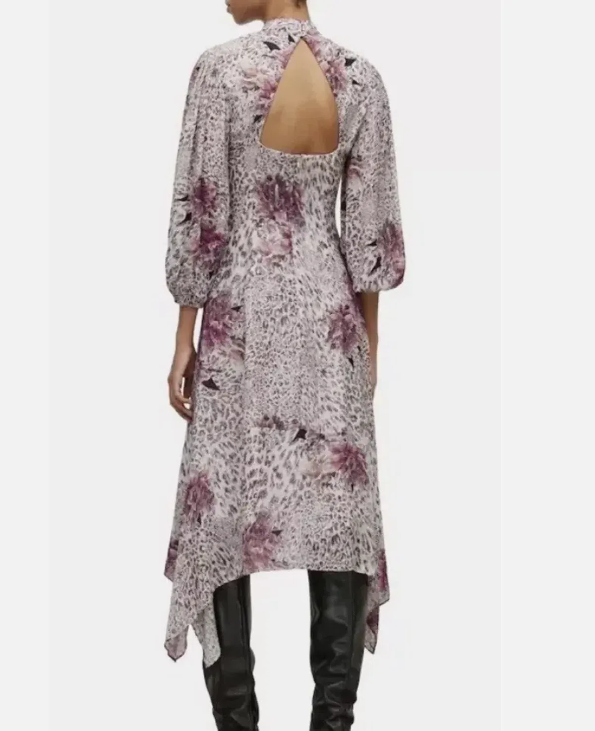 All Saints Adelaide Floral Long Sleeve Midi Dress Print Size 16 - Image 2