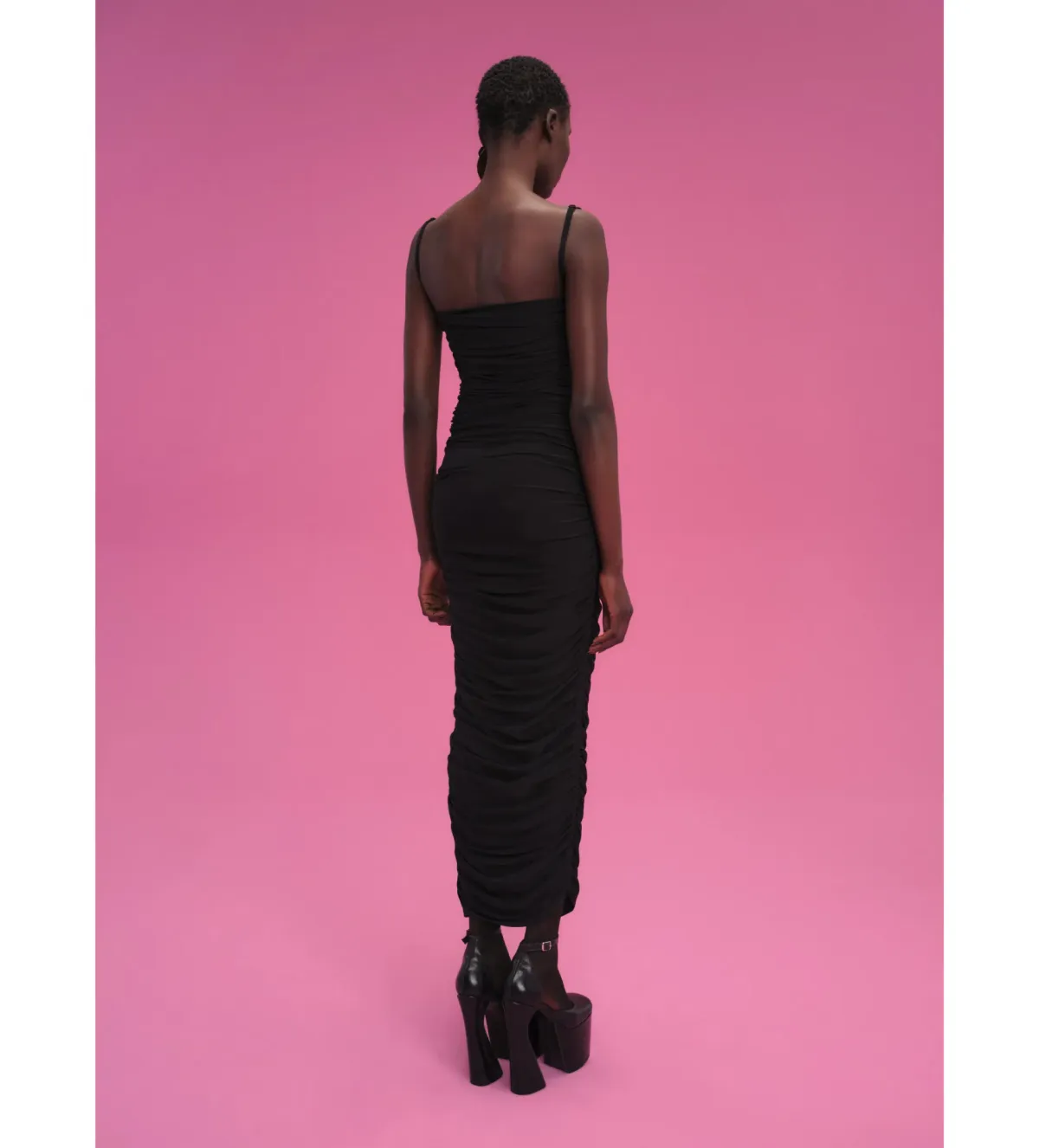 Solace London Adler Ruched Black Midi Dress Size AU 8 - Image 3