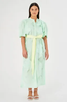 Oroton Lace Column Relaxed Midi Dress Sea Spray Green Size 16  for rent on The Volte - image 4