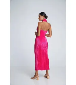 L'Idee Soiree Pleated Halter Gown Punch Hot Pink Size AU 12 for rent on The Volte - image 5