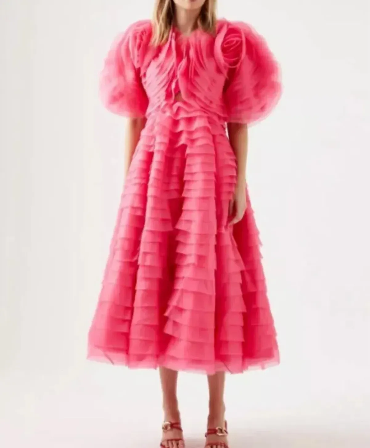 Aje Amour Ruffle Midi Dress Pink Size 4 - Image 3