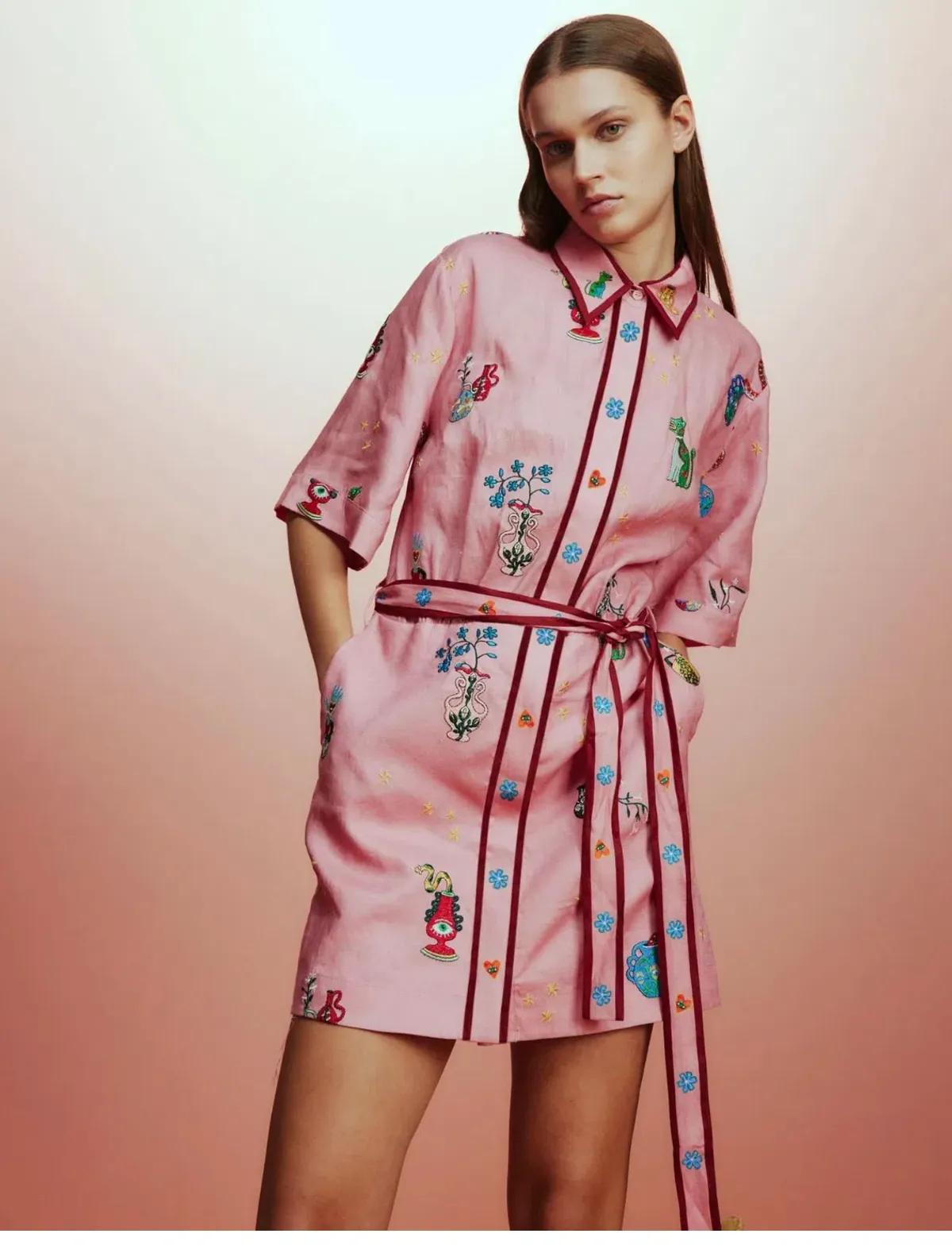 Alemais Timmy Embroidered Mini Dress Pink Size AU 14 - Image 4