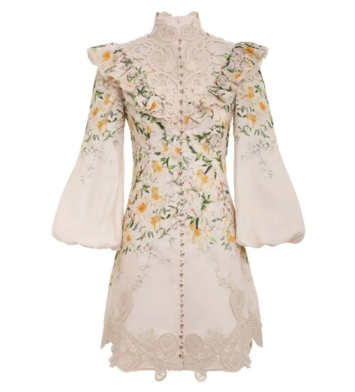 Zimmermann Coaster Battenburg Mini Dress in Blush Garden Floral Size 0/AU 8 - Image 4