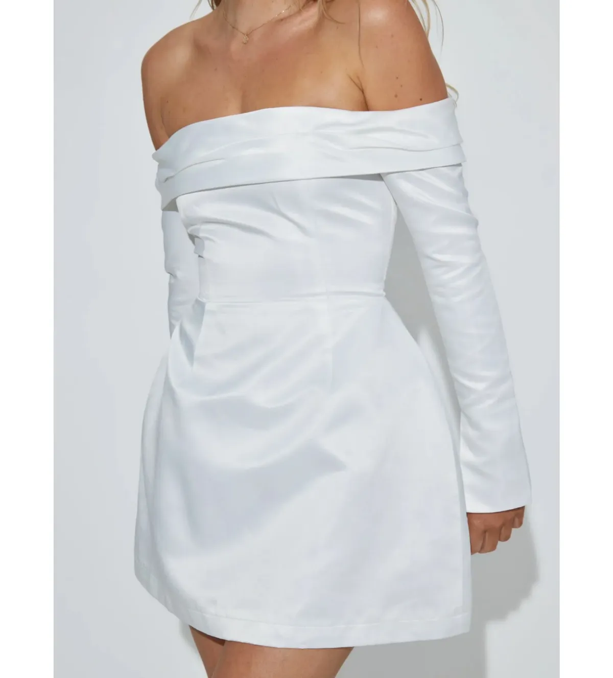 Odd Muse The Ultimate Muse Satin Bardot Mini Dress White Size S / AU 8 - Image 4