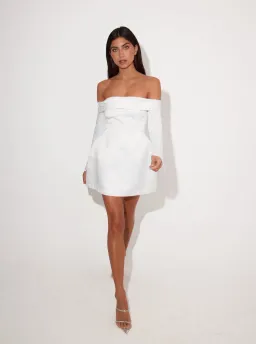 Odd Muse The Ultimate Muse Satin Bardot Mini Dress White Size S / AU 8 for rent on The Volte - image 1