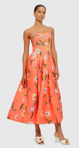 Leo Lin Lynn Bustier Midi Dress Wildflower Coral Size 12 for rent on The Volte - image 1