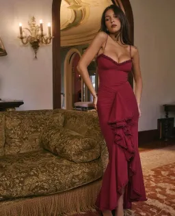 House of CB Gabbi Rufflled Front Gown Wine Size 12 for rent on The Volte - image 1