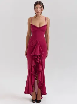 House of CB Gabbi Rufflled Front Gown Wine Size 12 for rent on The Volte - image 2