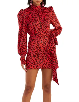 BY JOHNNY RED LEOPARD CUFF MINI DRESS PRINT SIZE  for rent on The Volte - image 1