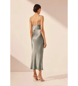Shona Joy La Lune Bias Cowl Midi Dress in Sage Size 8 for rent on The Volte - image 3