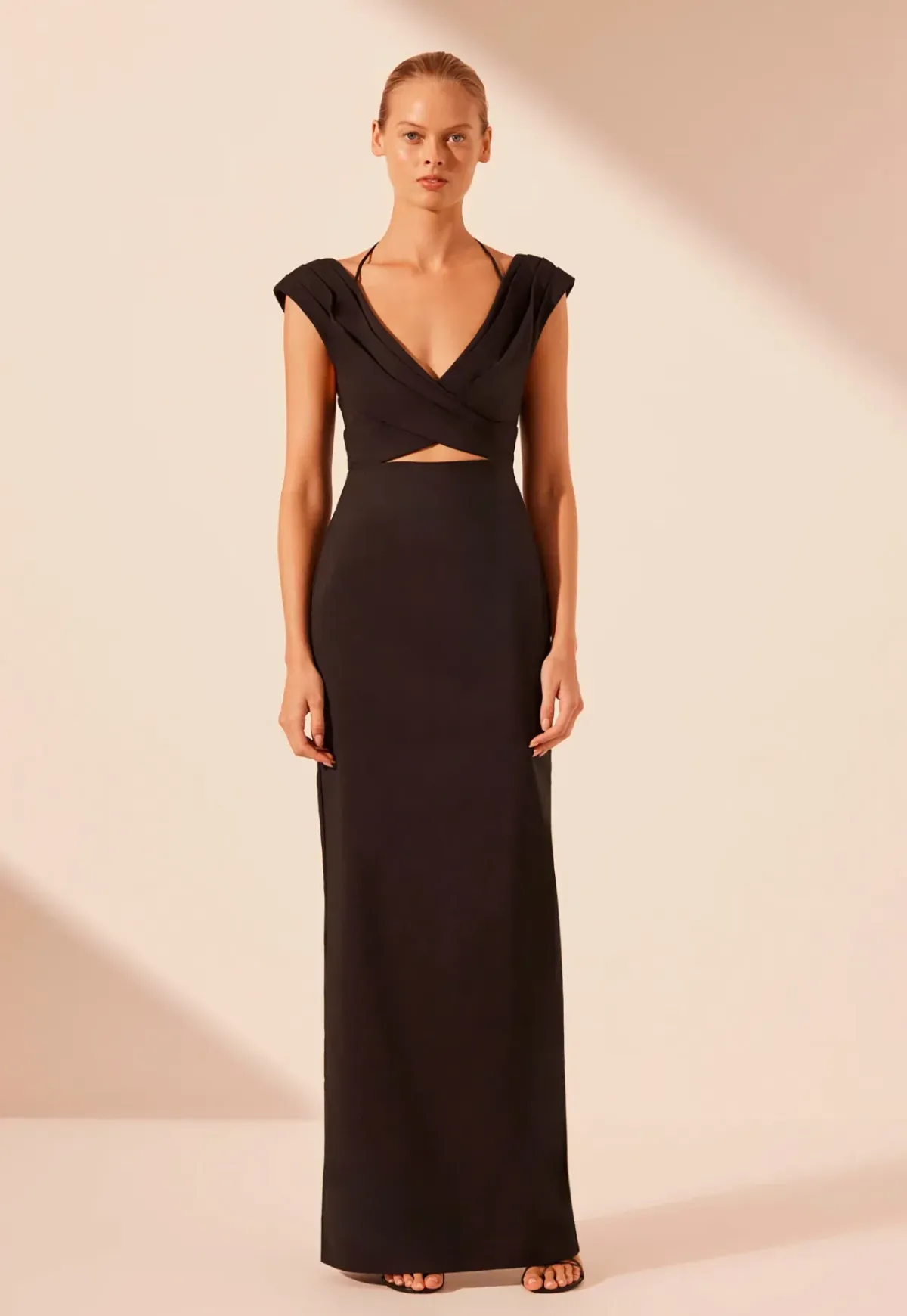 Shona Joy Lani Cross Front Ruched Maxi Dress Black Size 8 - Image 1