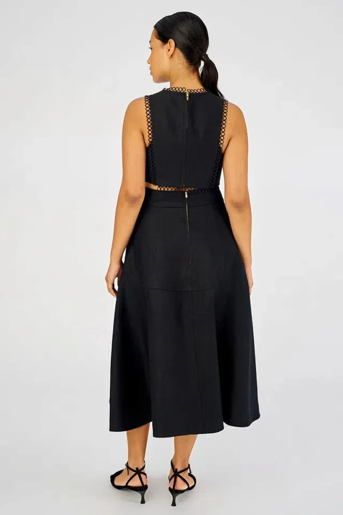 Oroton Lace Flower Midi Dress Black Size AU 6 - Image 5