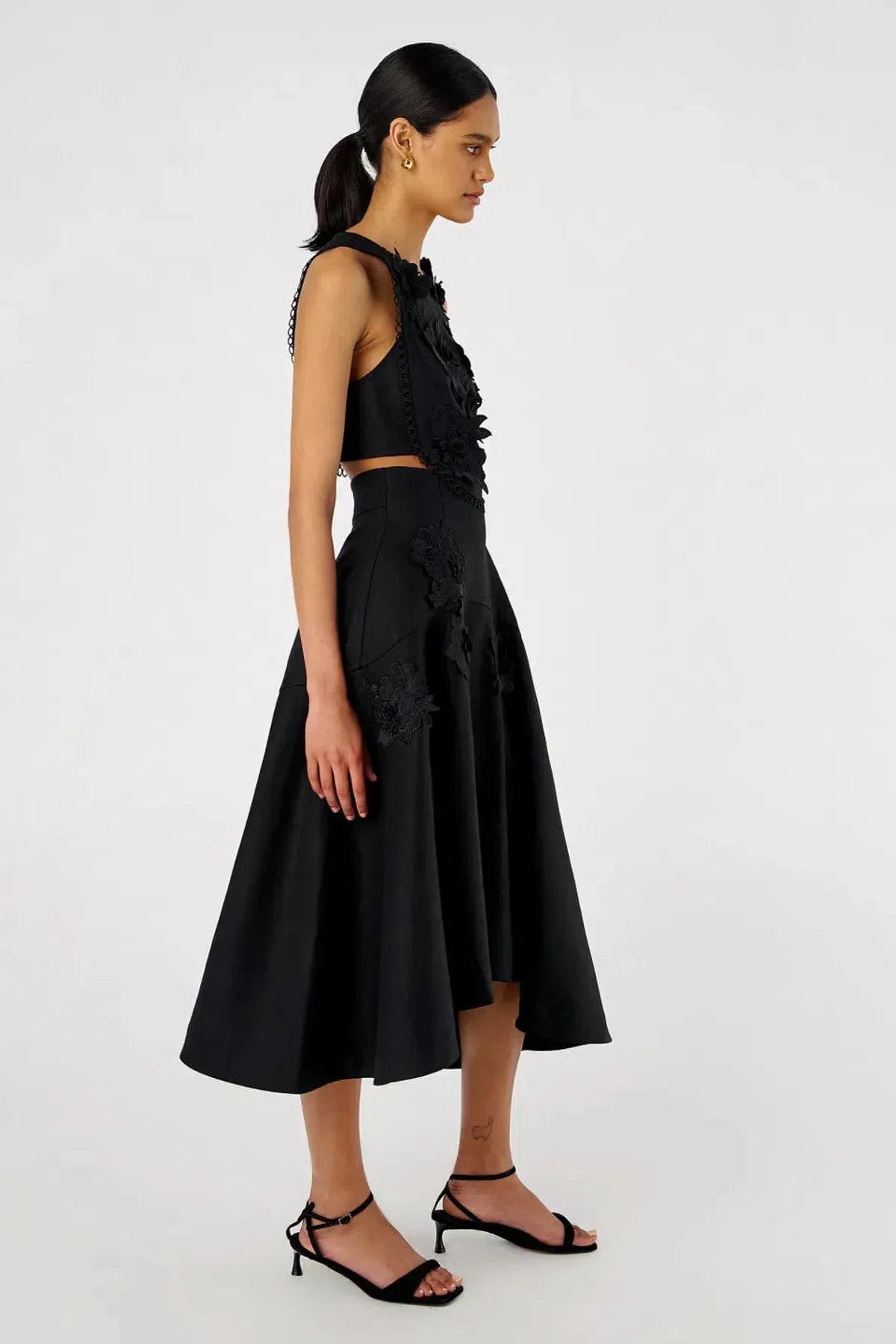 Oroton Lace Flower Midi Dress Black Size AU 6 - Image 4