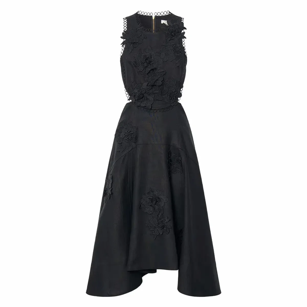 Oroton Lace Flower Midi Dress Black Size AU 6 - Image 1