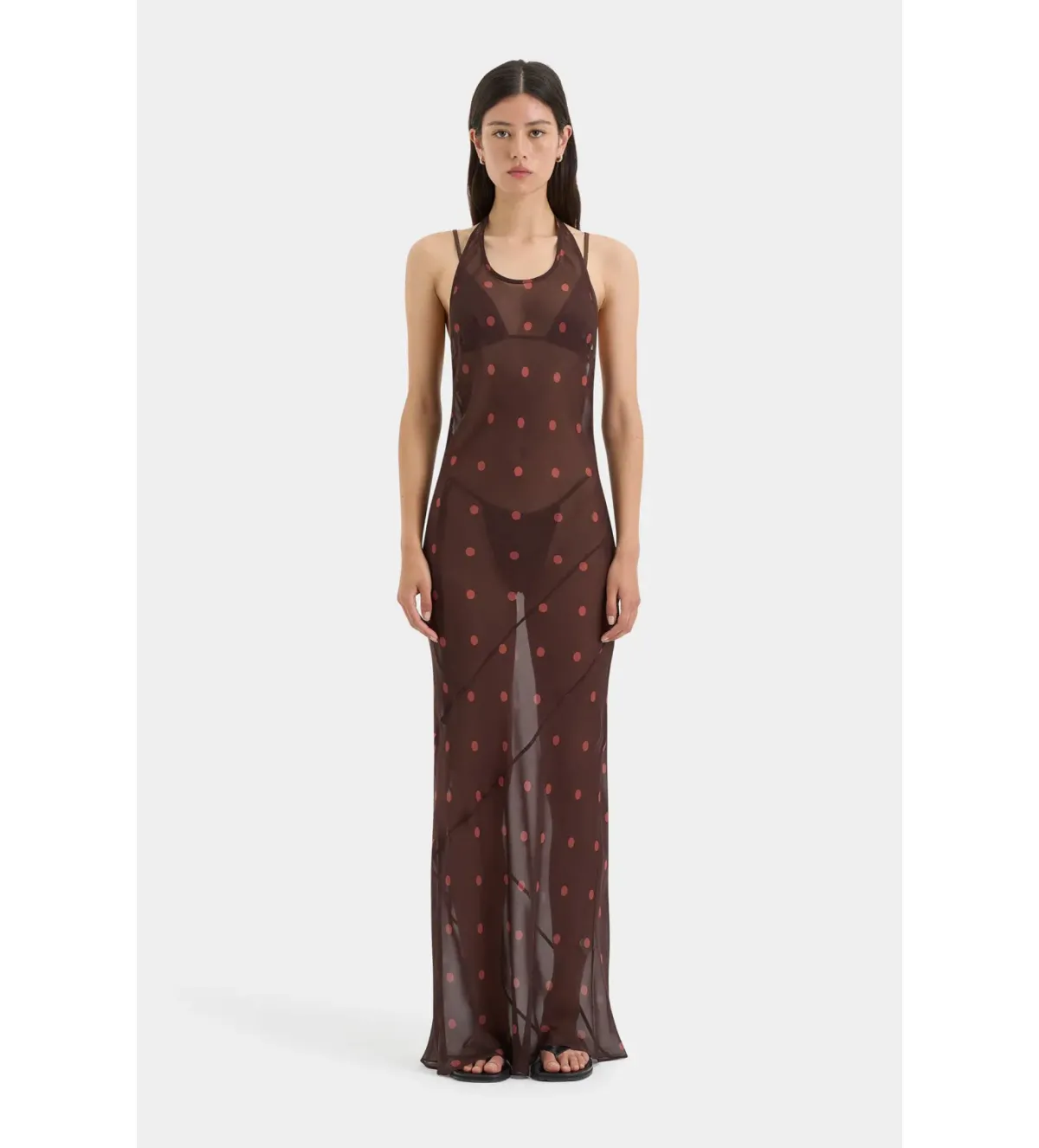 Sir the Label Toni Halter Maxi Dress in Chocolate Dot Size AU 8  - Image 1