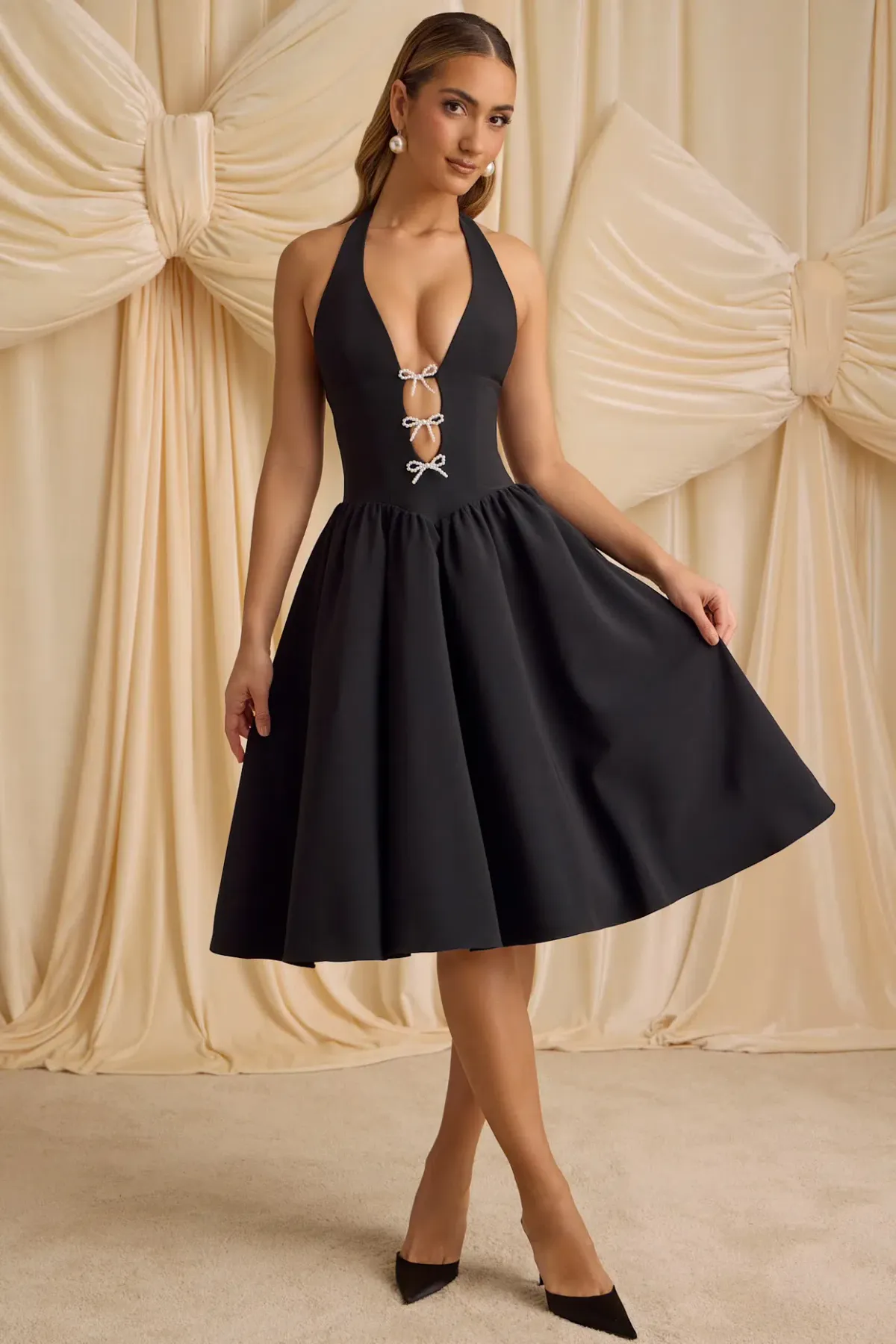 Oh Polly Angelina Halterneck Midi Black Size AU 6 - Image 1