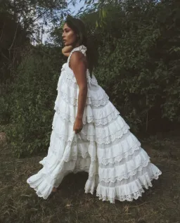 Innika Choo Schiffli Lace Frill Maxi Dress White Size 18 for rent on The Volte - image 1