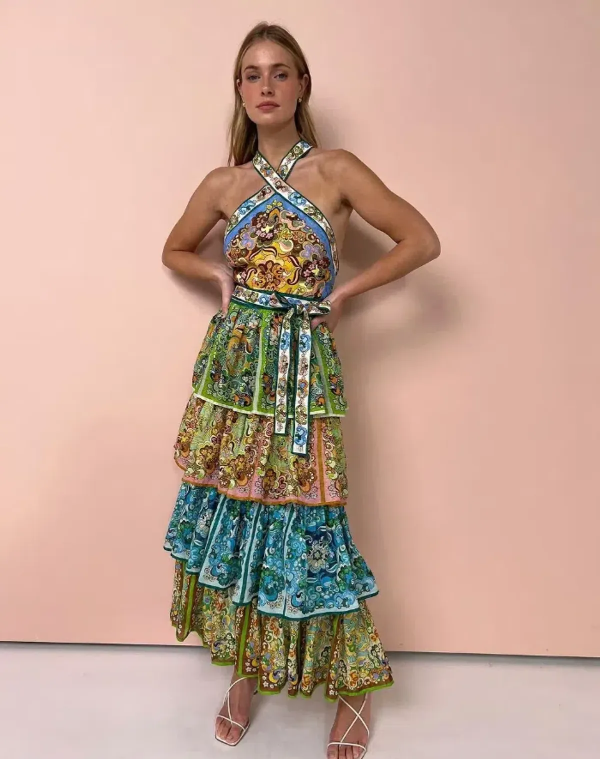 Alemais Dreamer Halter Tier Maxi Dress Multi Size 12 - Image 1