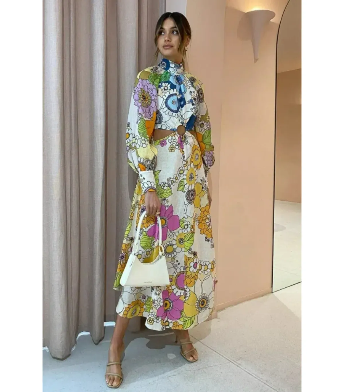 Alemais Farrah Cut Out Midi Dress Floral Size AU 14 - Image 1