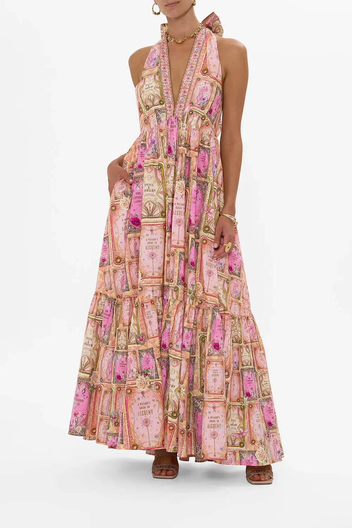 Camilla Ruffle Hem Halter Dress in Totally Ozmopolitan Size 12 - Image 4