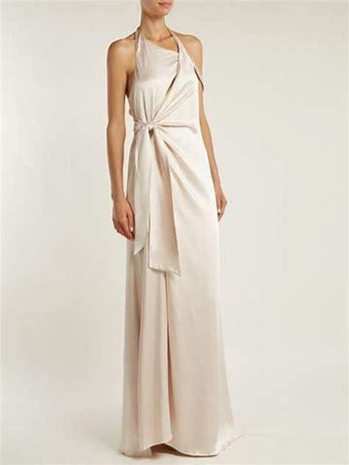 Jonathan Simkhai Silk Satin Halterneck Gown Cream Size 6 - Image 1