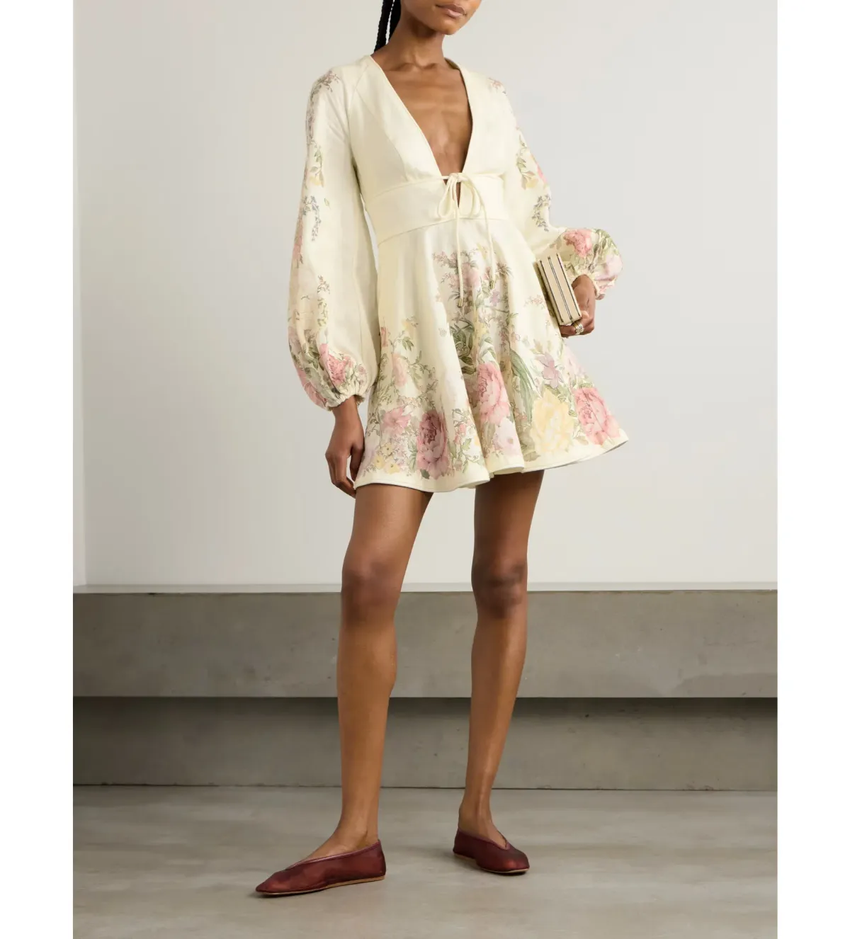 Zimmermann Waverly Plunge Tie-detailed Floral-print Linen Mini Dress Floral Size 0/Au 8 - Image 1