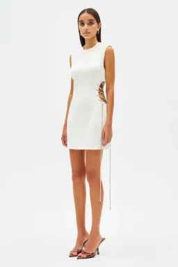 MISHA Kendy Bonded Crepe Cutout Mini Dress Ivory Size 6/XS for rent on The Volte - image 2
