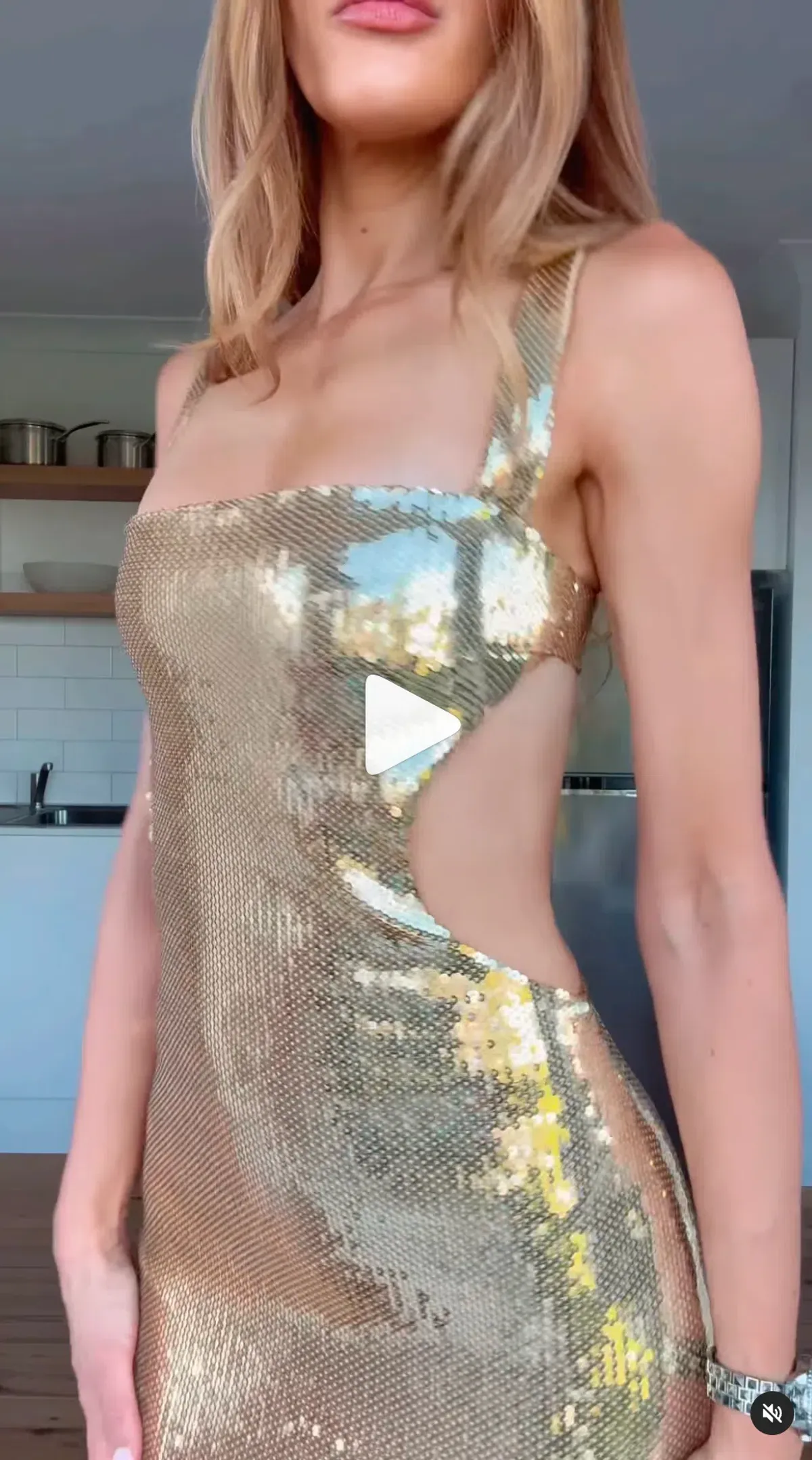 Meshki Sequin Cut Out Maxi DressGold Size 8 - Image 5