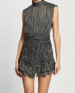 Shona Joy Natalia Sleeveless Ruched Mini Dress - Polka Dot Black and White |Size XS (6) for rent on The Volte - image 4