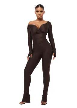 COUCOO LANAI LONG-SLEEVED TOP & LEGGINGS CHOCOLATE SIZE 8 for rent on The Volte - image 1