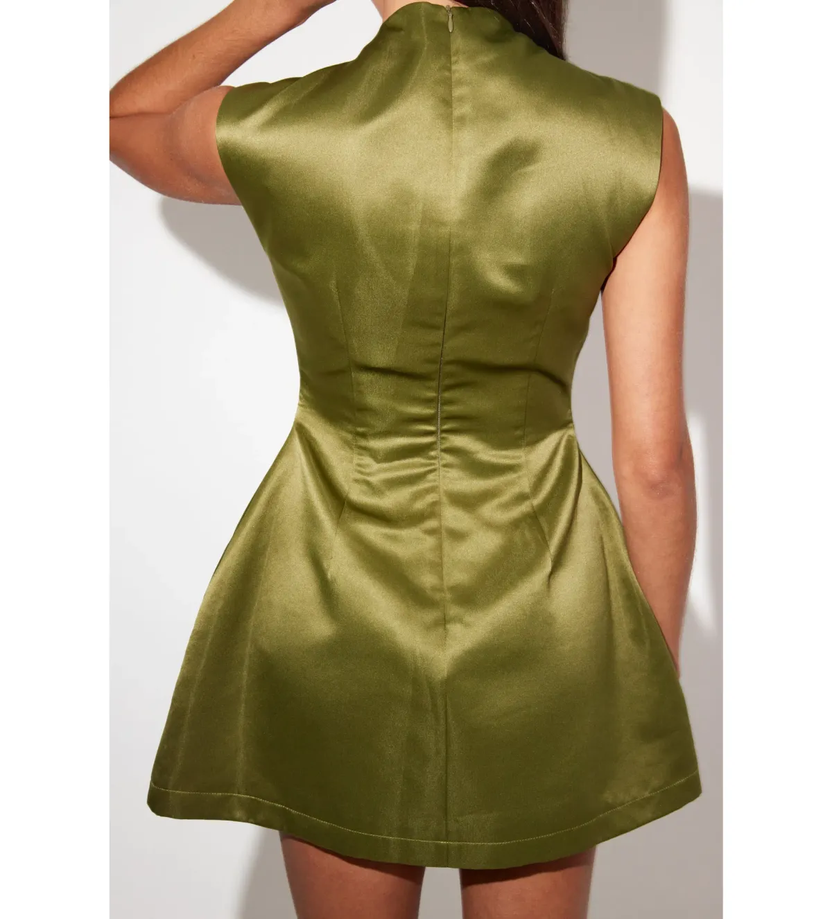 Odd Muse The Ultimate Muse Satin Straight Neck Mini Dress Olive Size XS / AU 6 - Image 3