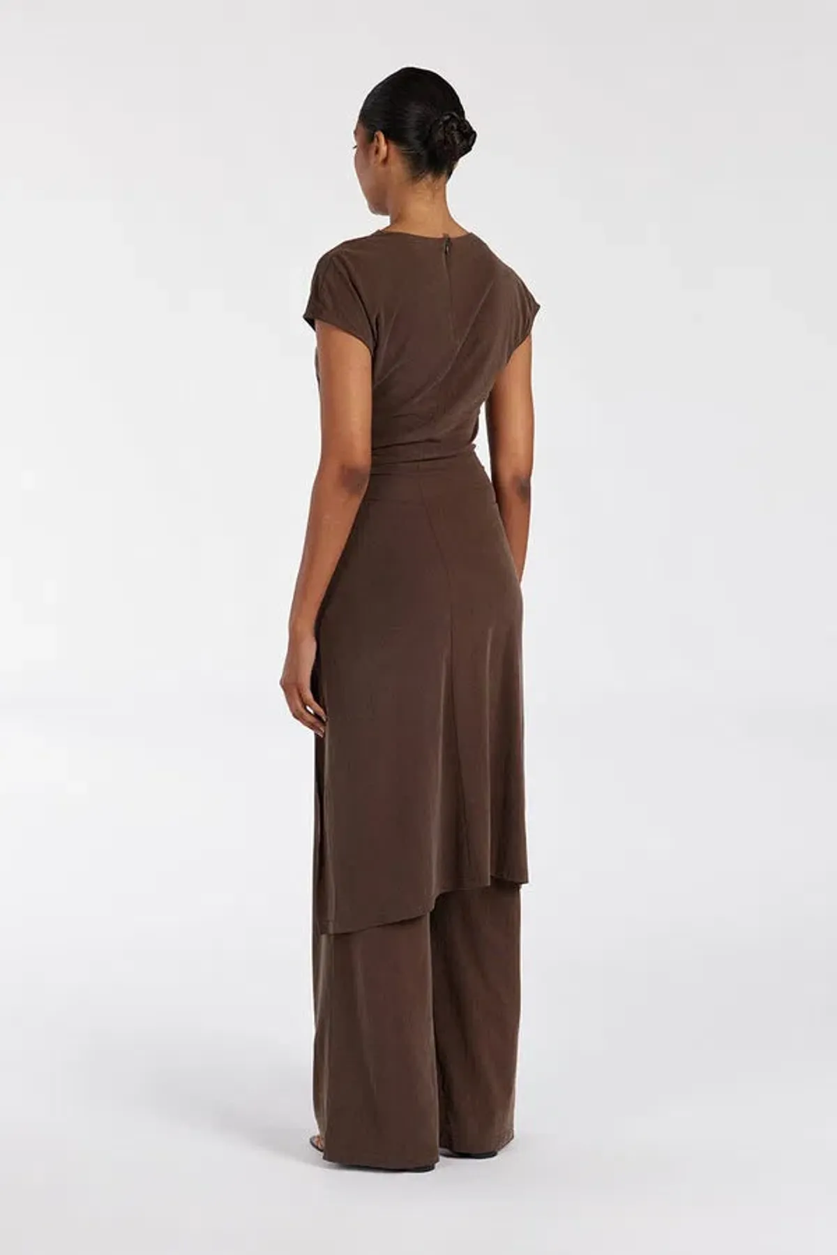 Dissh Rio Bitter Choc Draped Tunic Top & Wide Leg Modal Pant Set Brown Size 8 - Image 5