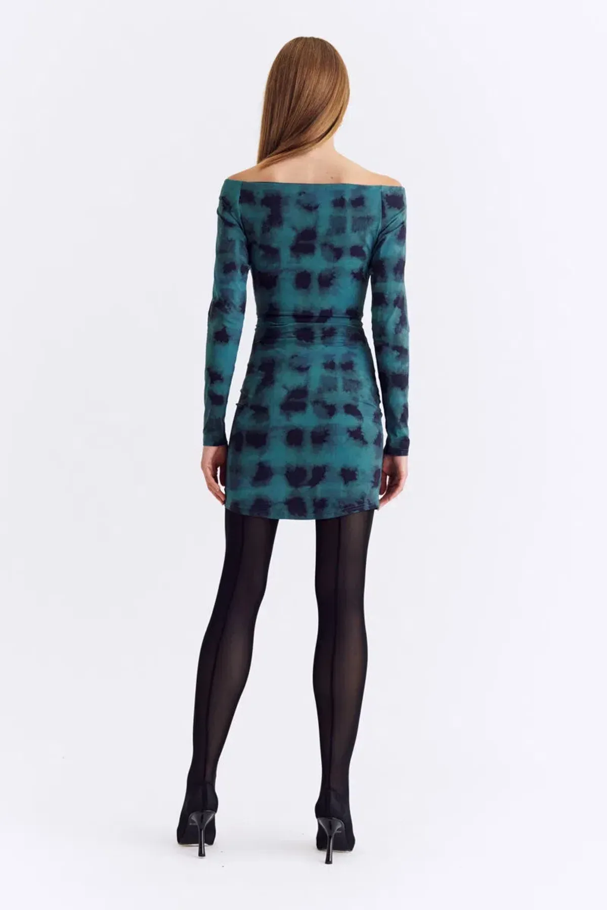 Suboo Shibori Long Sleeve Off Shoulder Dress Mini Green Size 8 - Image 4