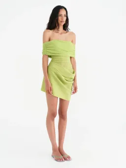 BENNI Nico Off Shoulder Mini Dress Green Size 8  for rent on The Volte - image 3