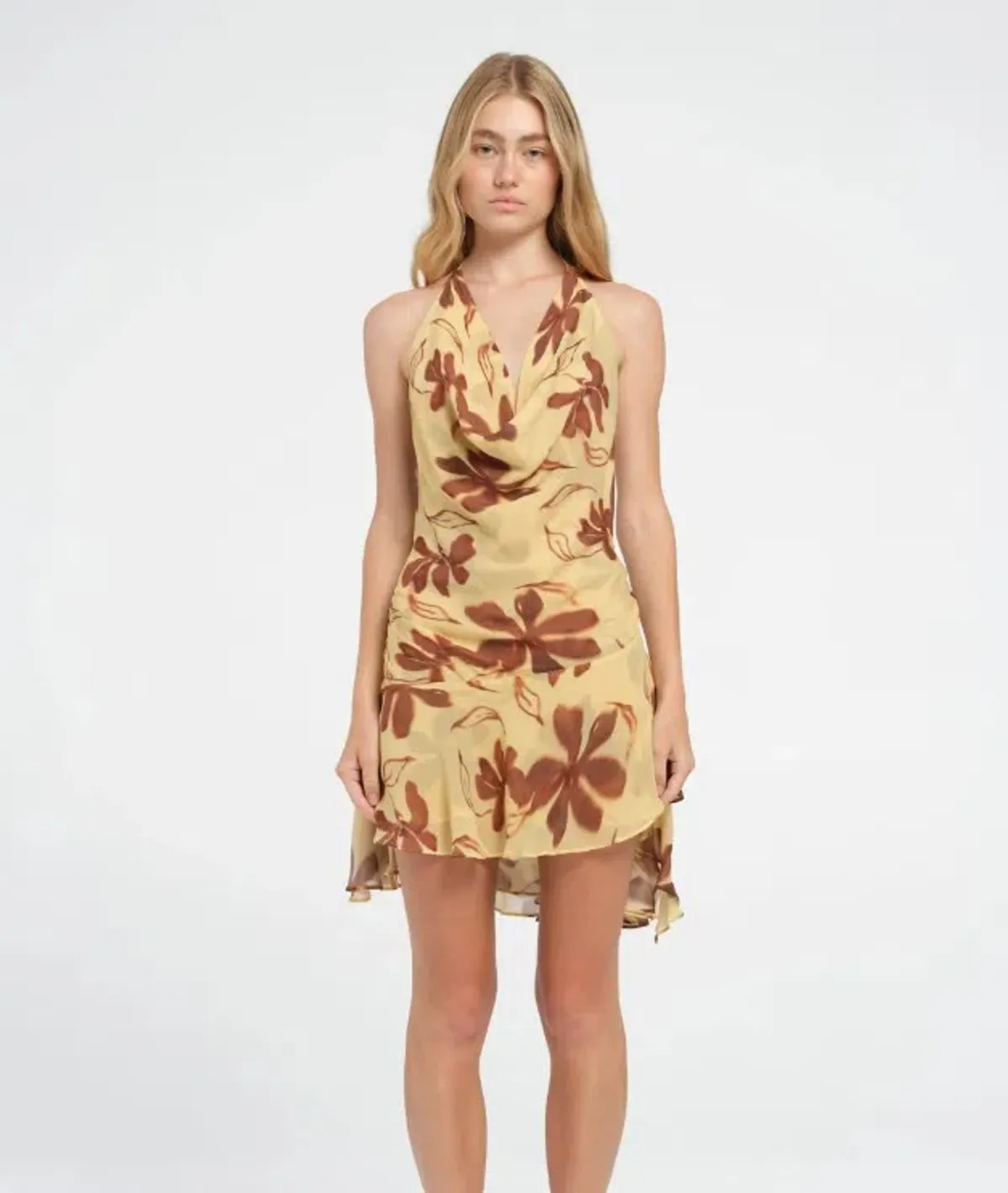 Benni Harlow Halter Dress in Butter Floral Size AU 8 - Image 1